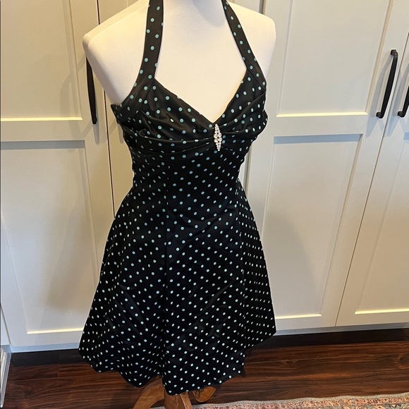 Vintage Roberta 80's Black Halter Dress with Light Blue Polka Dots Size 5/6 - Picture 9 of 9
